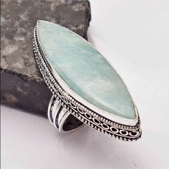 New Oversized Amazonite 925 Silver Statement Ring. - Picture 12 of 14